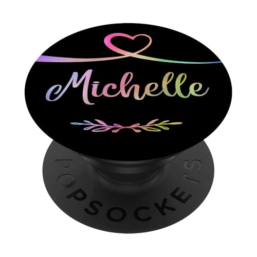 Michelle Heart Rainbow Personalized Name Black Michelle Gift PopSockets Adhesiv…