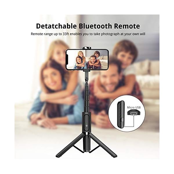 ATUMTEK Bluetooth Selfie-Stick Stativ, 3 in 1 Aluminium Selfie Stange, 360° Drehbar, mit Kabelloser Fernbedienung für iPhone 16/15/14/13/12 mini/11 Pro/XS Max/XR/X/8/7, Samsung, Smartphones Schwarz – Bild 5