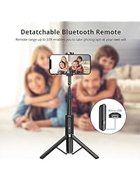 ATUMTEK - Trípode para selfie con Bluetooth, mini palo selfie extensible 3 en 1 de aluminio con mando a distancia inalámbrico y trípode con rotación de 270° para iPhone Xs Max XS XR X 8 Plus 8, Samsung y smartphones