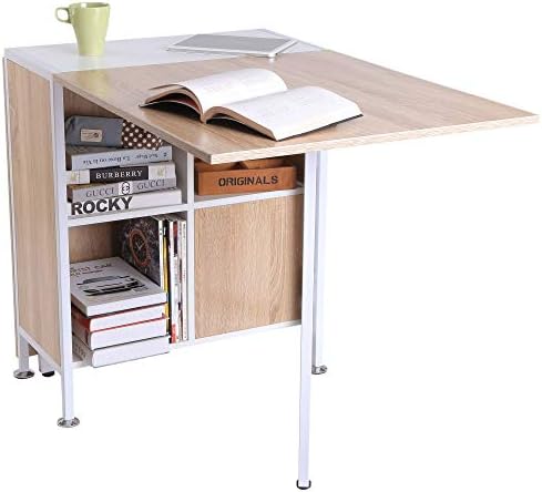 HOMCOM Mesa Plegable de Almacenaje con 4 Estantes para Comedor Salón