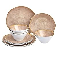 Amazon Basics 12-Piece Melamine Dinnerware Set - Service for 4, Grey Weathered Crackle