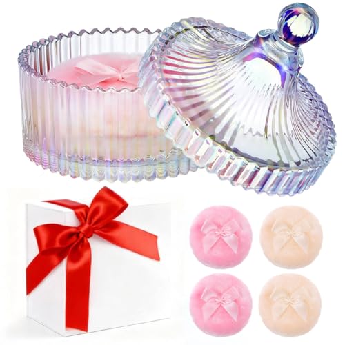 5 Pcs Extra Large Body Powder Puff and Container Set – 5.43" Oversize Crystal Powder Container | 3.54" Ultra-Soft Velour Puff, Washable & Reusable, Ideal for Face/Body Glitter & Wet/Dry Makeup at Amazon
