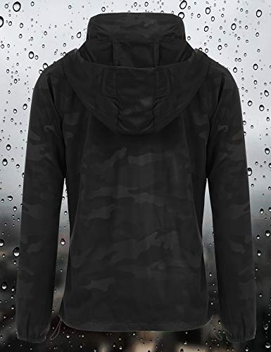 FISOUL Women's Lightweight Jacket Packable Running Windbreaker Active Outdoor Hooded Waterproof Raincoat S-XXL(Black,X-Large)