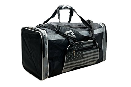 Rhingo Taekwondo Sports Martial Arts Gym Duffel Bag USA MMA with name space (Black-Grey)