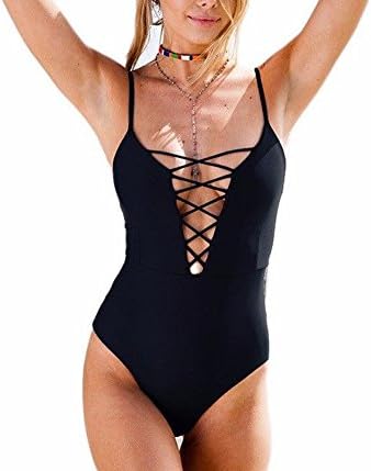 Women's One Piece Monokini, WwWSuppliers Bodysuite Sexy Vintage Swimwear For Women Summer Cute Luxury Bathing Suit ~ Traje Trusa de Baño Una Piesa para Mujer (Small, Black)
