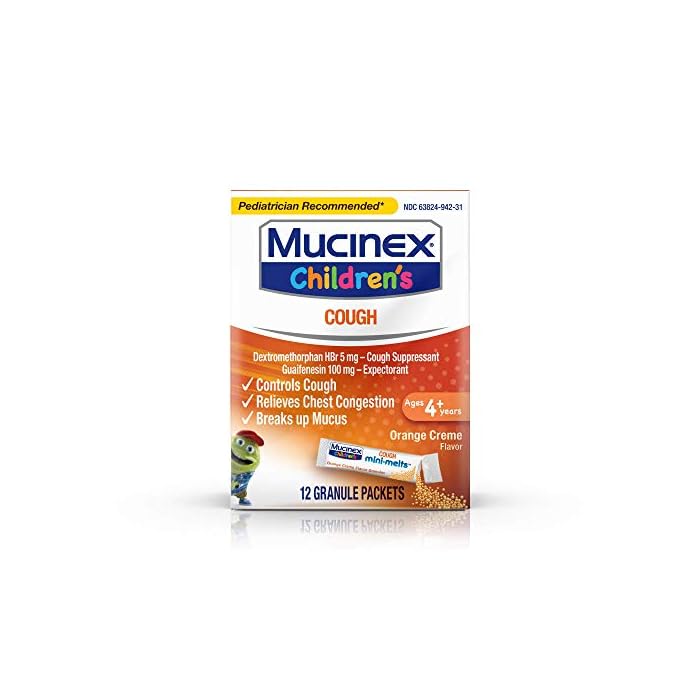 Mucinex Children's Cough Mini-Melts Packets Orange Creme Flavor - 12 Each, Pack of 5
