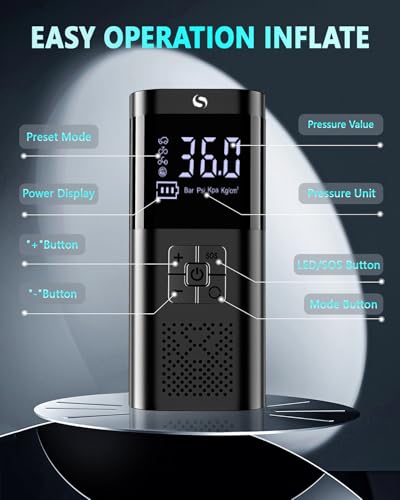 SERVOMASTER Portable Air Compressor, Mini Compressor with Pressure Gauge, 150PSI Portable Electric Inflator with LED Light, Car Accessories for Men, Suitable for Car Motorcycle Bike Ball
