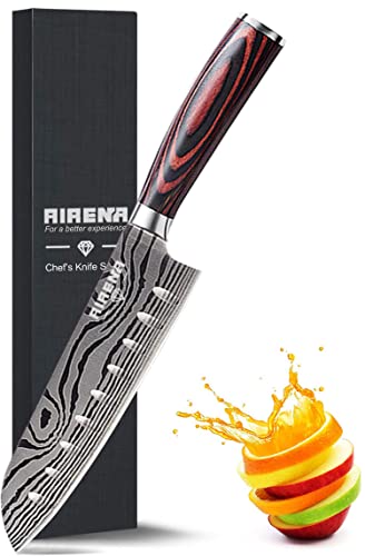 Japanese Santoku Knife, 7" Professional Kitchen Knives – German Carbon Stainless Steel – Sharp – Stain and Corrosion Resistant, Ideal for Home Kitchen and Restaurant