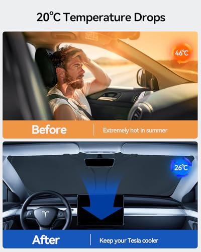 LANTU Windscreen Screen for Tesla Model 3/Y Folding Sun Shade with Storage Bag Blocks UV Rays Umbrella Model 3/Y 2018-2026 Highland Juniper Accessories