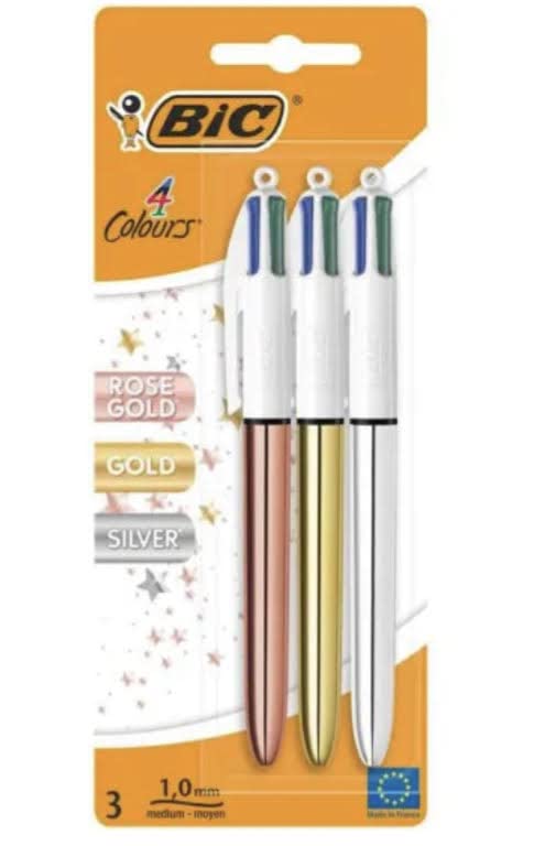 Bic 4 Colour Shine ballpoint pens have a sleek, modern, & metallic look in either rose gold, silver or gold. (‎964774)