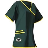 Nfl Green Bay Packers Mock Wrap Scrub Solid Top