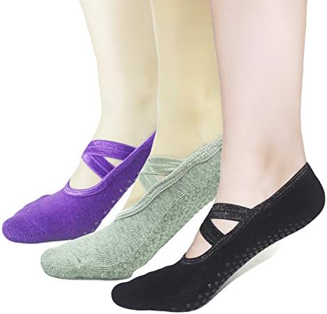 Pilates Socks Yoga Barre Ballet For Women - Elutong 1-3 Pairs Sticky Gripper Slipper Non Slip Grips Socks Sox