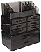SONGMICS Makeup Organizer 8 Drawers Cosmetic Storage 3 Pieces Set Jewelry Display Case with 16 Top Compartments Black UJMU08B