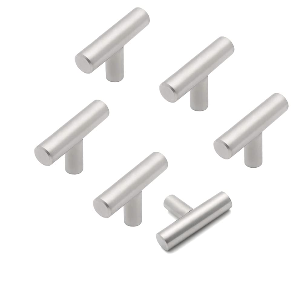 ANSIEDIO 6 Pack Stainless Steel Single Hole Kitchen Cabinet Cupboard Furniture Door Drawer Knobs T Bar Handles (50mm Length)