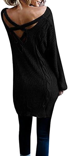 Dressit Women's Criss Cross Backless Sweaters Cable Knit Oversized Sweater Dresses