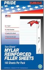 Kleer-Fax Tare-Shield Mylar Reinforced Filler Paper, 3/16 Inch Narrow Ruled, 50# White Offset, 11 x 8-1/2 Inches, 100 Sheets per Pack (20995)