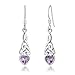 925 Sterling Silver Celtic Knot Purple Amethyst Gemstone Heart Drop Dangle Hook Earrings