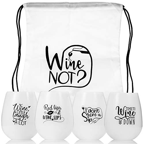 Silicone Wine Glasses,Set of 4 Unbreakable Silicone Rubber Gift Cups - Shatterproof Durable Collapsible Stemless Glass for Wine Beer Cocktails Beverage Party Pool Camping Beach FDA BPA Free -12oz