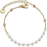 SBI Jewelry Gold Pearl Bracelet for Women Dainty 18K Plated Bracelet Family Valentines Day Adjustable Minimalist Link Statement Bracelet Elegant Handmade Mom Wife Birthday Anniversary