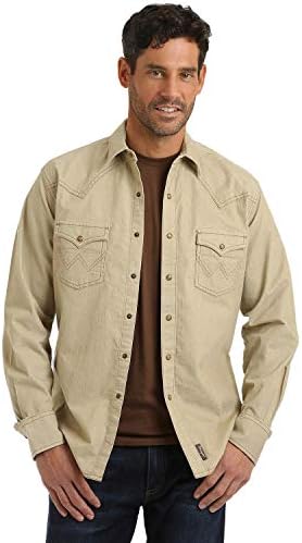 Pocket Long Sleeve Snap Shirt, Tan 