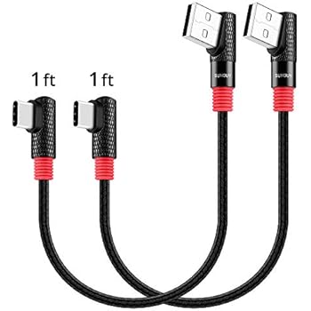 Right Angle USB C Cable,SUNGUY (1ft/0.3m, 2Pack) Short Nylon Braided 90 Degree USB-C Fast Charging Data Sync Cable for Samsung Galaxy S10 S9 A80,Google Pixel 2 XL,OnePlus 7/7 Pro