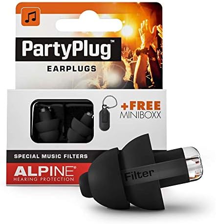 Alpine PartyPlug Music Ear Plugs – Noise Reduction Ear Plugs for Concerts, Parties and Festivals – Hypoallergenic Reusable Musician Ear Plugs for Noise Reduction, Black
