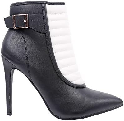 Sweet eCom Women High Heels Booties Ankle Height Zipper Closure Buckles Adjustment Stiletto Heels faux leather (7.5, Black White)