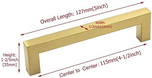 LONTAN 5 Pack Brushed Brass Cupboard Handles 115mm Square Gold Kitchen Handles Wardobe Bathroom Stainless Steel Drawer Pulls - Image 3