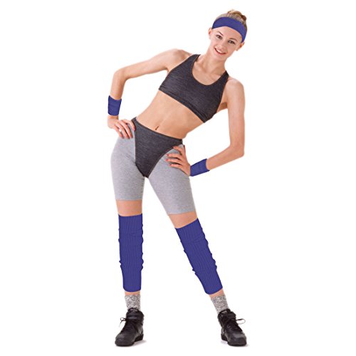 Women's 80s Costumes Accessories Neon Headband Wristband Leg Warmers Set for 1980s Theme Party Supplies(Navy)
