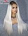 K'ryssma 13x6 Deep Free Parting Ombre Blonde Lace Front Wig Natural Hairline Long Silk Straight Synthetic Wig for Women Dark Roots Platinum Blonde Wig 22 inches