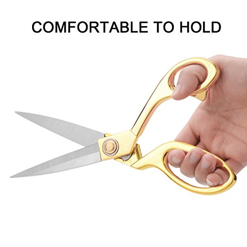 Fabric Scissors 9.5 inch Tailor Scissors + Thread Snips, AKUNSZ Dressmaking Scissors Dressmaker Shears Stainless Steel Gold Scissors for Fabric, Dressmaking, Sewing, Tailoring