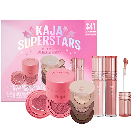 KAJA SUPERSTARS | Best of Kaja: Eye, Cheek and Lip Set | Mini Gloss Shots, a full-size Cheeky Stamp, and a NEW Beauty Bento eyeshadow trio | Set of 4 | K-beauty, Vegan, Cruelty-free