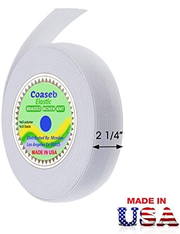 Coaseb Premium 2 1/4" Wide (2.25" Width ) White Heavy Stretch Knit Elastic Band 50 Yards, Made In USA