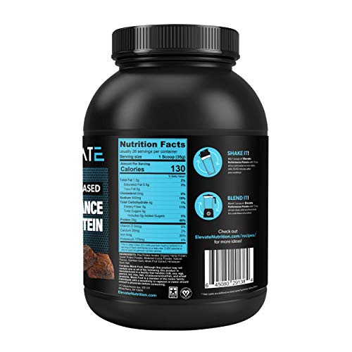 Elevate Nutrition Plant Based Vegan Performance Protein, 26 Servings, Low Carb, NO Sugar, High Protein, High BCAAs, High Glutamine, GMO-Free, Dairy and Soy Free, NO Artificial (Chocolate Brownie)