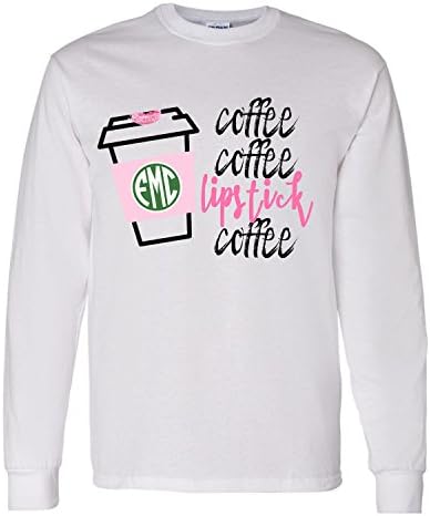 Monogrammed 'Coffee &amp; Lipstick' Long Sleeve Tshirt (Medium)