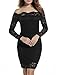ACEVOG Women's Vintage Floral Lace Long Sleeve Boat Neck Plus Size Dresses Cocktail Formal Bodycon Dress (Small, Black)