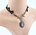 Yazilind Lolita Goth Bow Floral Black Lace Handmade Necklace 17in
