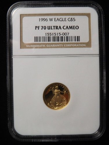 1996 W American Gold Eagle $5 Coin, 1/10 oz. NGC Graded PF 70 ULTRA CAMEO.