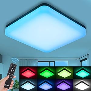 Oeegoo Led-plafondlamp, dimbaar, RGB, 24 W, wisselende kleuren, IP54 waterdicht, flikkervrije led-lamp met…
