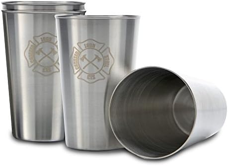Stainless Steel Cups- 15oz Drinking Glasses-Set of 4 Tumblers-Premium 304 Silver Polished Metal -BPA Free-Stackable-Reusable-Holds Cold Beverages For Tea Water Wine Beer