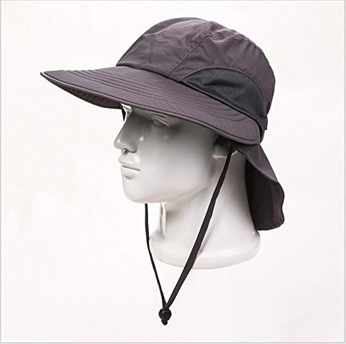 Large Hat Eaves Outdoor Adjustable Cap with Wndproof Rope UPF 50+ Hat Summer Sun Hat (Dark grey)