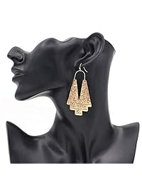 Zealmer Gudukt Boho Ethnic Earrings Hollow Out Fan Shape Geometric Drop Earrings for Women