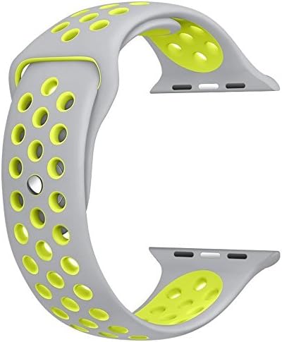 For Apple Watch Nike Band Sports Soft Silicone Replacement Band For Apple Watch Series 3,Series 2,Series 1,Nike +,Sport,Edition,M/L Size (Silver and Yellow, 42MM)
