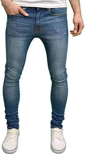 526Jeanswear Verona Mens Designer Branded Stretch Super Skinny Fit Jeans (32W x 32L, Midwash)