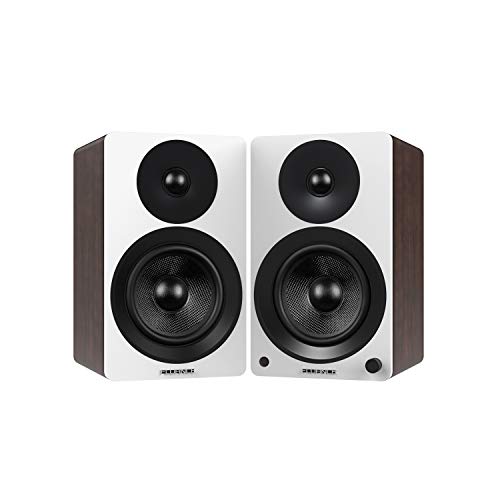 Fluance Ai40WW Powered Two-Way 5″ 2.0 Bookshelf Speakers with 70W Class D Amplifier for Turntable, PC, HDTV & Bluetooth aptX Wireless Music Streaming (White Walnut)