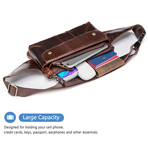 Fashionable Genuine Leather Fanny Pack Slim Waist Bag with Adjustable Belt Strap Brown