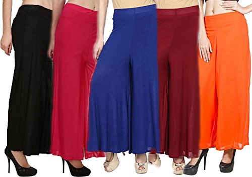 rooliums brand factory outlet women's light weight palazzo pack of 5 - free size (black,pink,blue,maroon,orange)