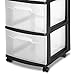 Sterilite 4-Pack 3-Drawer Rolling Plastic Storage Cart, Black Frame and Clear Drawers – Home, Office, or Dorm Portable Organizer with Removable Wheels