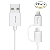 2-in-1 Lightning and Micro USB Cable [2-Pack] for iPhone and Android, Seekpow 8-Pin Lightning & Micro to USB Date Wire for iPhone 5 6 7 Plus SE, iPad Mini Air iPod, Samsung and More -Gray(3.3FT)