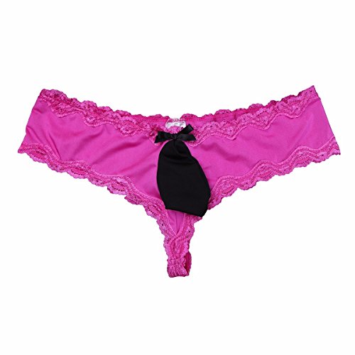 FEESHOW Men's Lace Bikini Briefs Sissy Pouch Underwear Hipster Crossdress Panties Rose Large (Waistline 31.5-36.0")